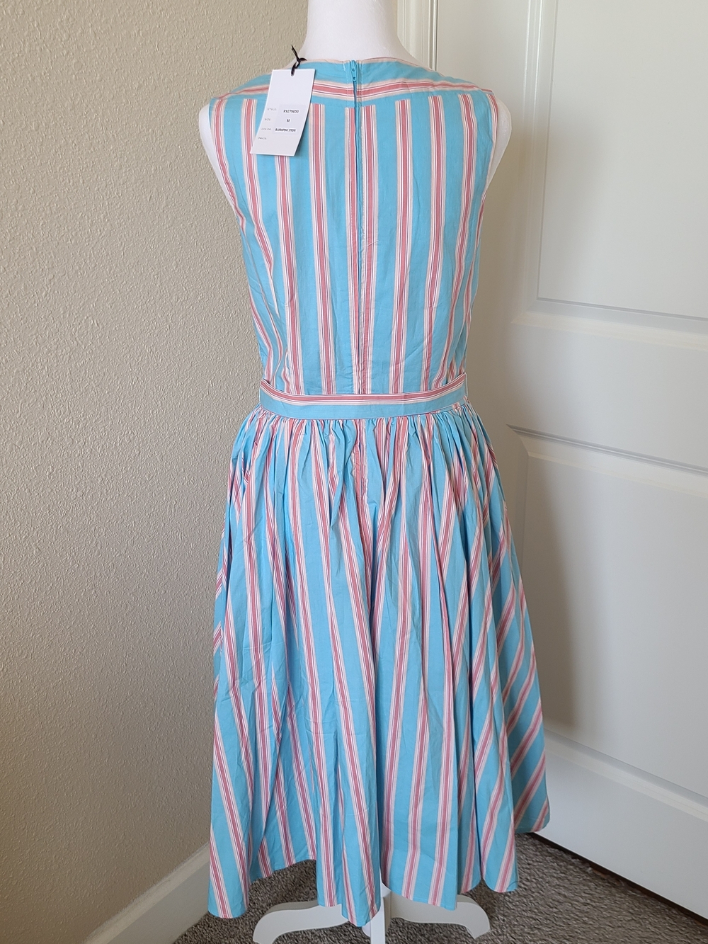 NWT Unique Vintage Pink & Blue Striped Sleeveless Fit & Flare Dress - Picture 4 of 7